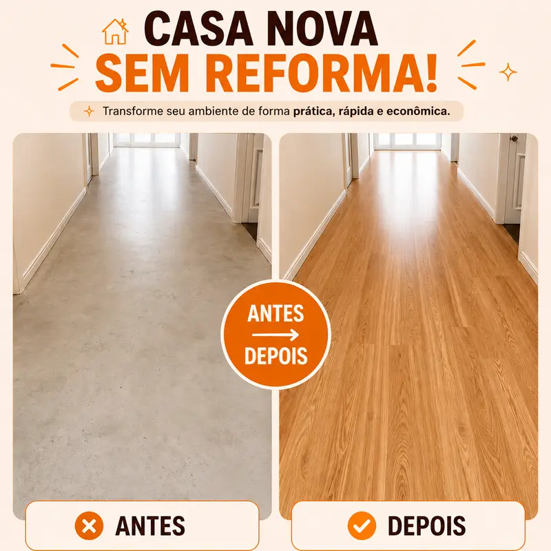 Antes e depois da aplicação do piso vinílico